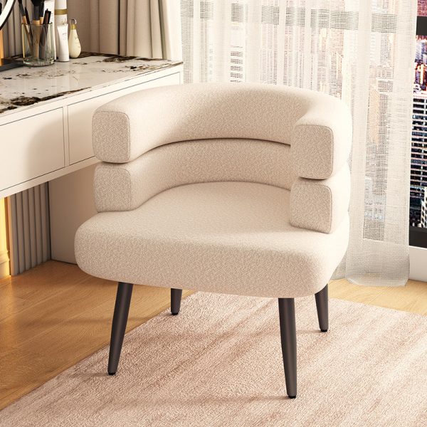 Contemporary Nordic Lambswool & Carbon Steel Curved Round Accent Chair For Bedroom & Living Room - Image 13