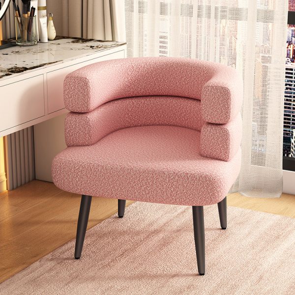 Contemporary Nordic Lambswool & Carbon Steel Curved Round Accent Chair For Bedroom & Living Room - Image 15