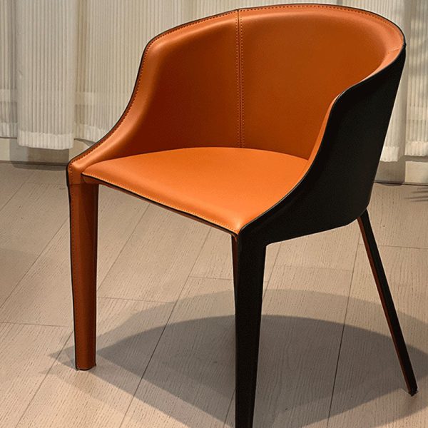 Modern Minimalist Saddle Leather & Carbon Steel Curved Dining Chair For Dining Room, Bedroom & Living Room - Image 14