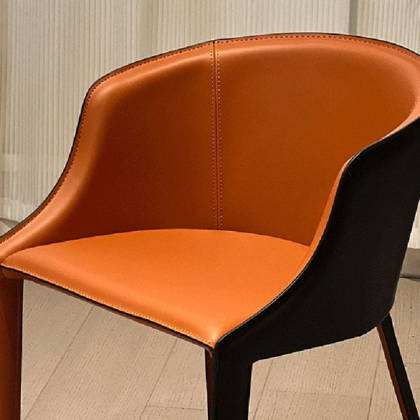 Modern Minimalist Saddle Leather & Carbon Steel Curved Dining Chair For Dining Room, Bedroom & Living Room - Image 8