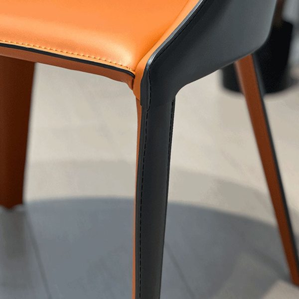 Modern Minimalist Saddle Leather & Carbon Steel Curved Dining Chair For Dining Room, Bedroom & Living Room - Image 6