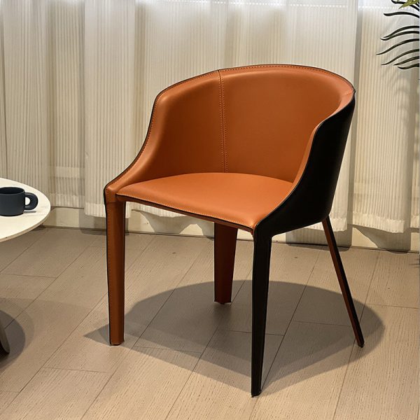 Modern Minimalist Saddle Leather & Carbon Steel Curved Dining Chair For Dining Room, Bedroom & Living Room - Image 3