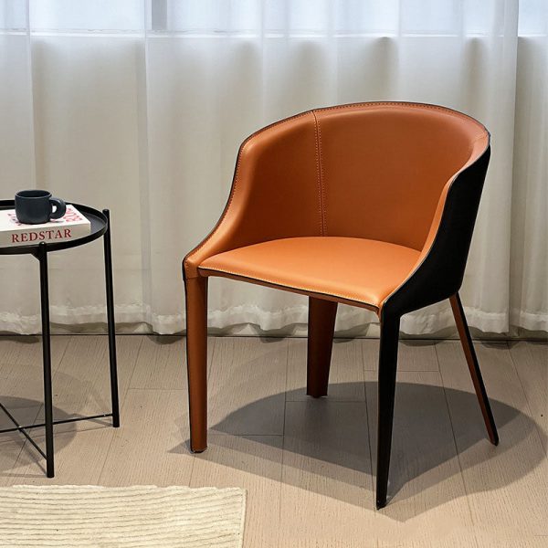 Modern Minimalist Saddle Leather & Carbon Steel Curved Dining Chair For Dining Room, Bedroom & Living Room - Image 16