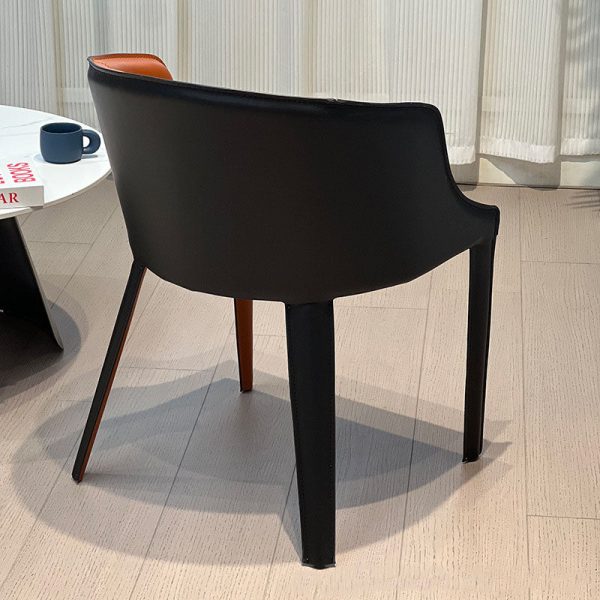 Modern Minimalist Saddle Leather & Carbon Steel Curved Dining Chair For Dining Room, Bedroom & Living Room - Image 10