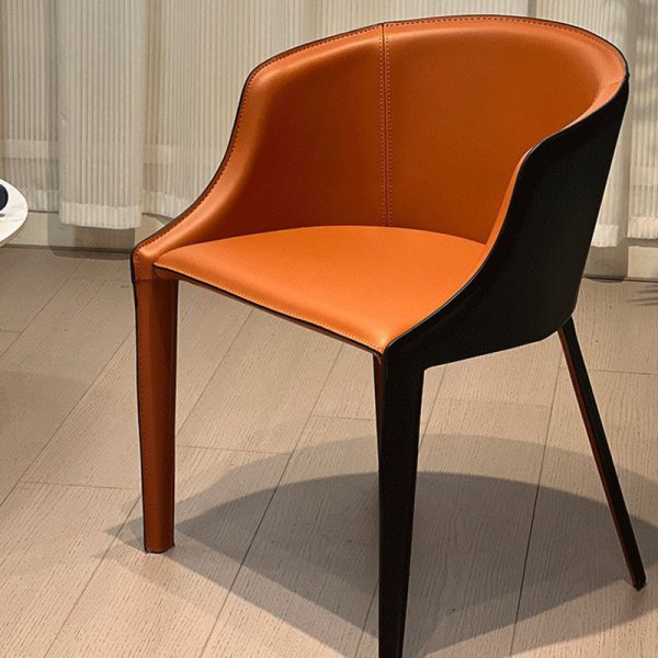 Modern Minimalist Saddle Leather & Carbon Steel Curved Dining Chair For Dining Room, Bedroom & Living Room - Image 2