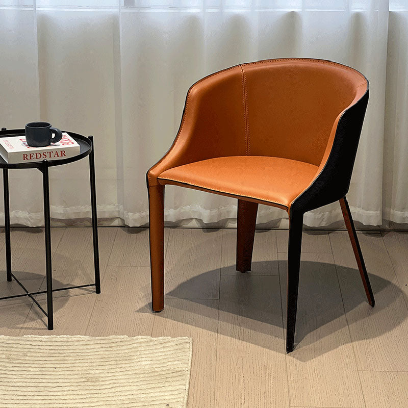 DFM-Chair-BM01799-5.jpg Modern Minimalist Saddle Leather & Carbon Steel Curved Dining Chair For Dining Room, Bedroom & Living Room - Image 1