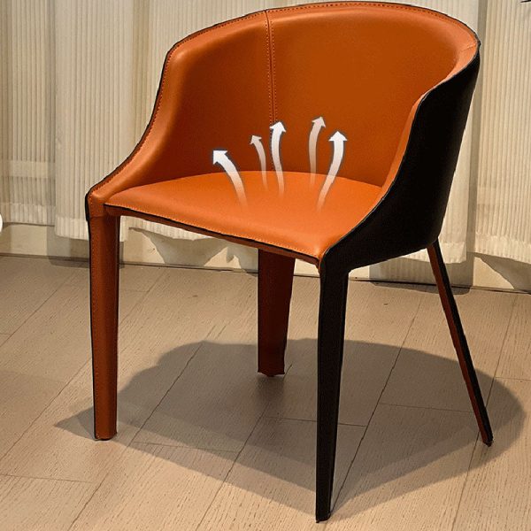 Modern Minimalist Saddle Leather & Carbon Steel Curved Dining Chair For Dining Room, Bedroom & Living Room - Image 9