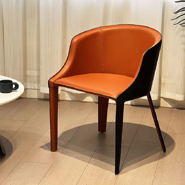 Modern Minimalist Saddle Leather & Carbon Steel Curved Dining Chair For Dining Room, Bedroom & Living Room - Image 15