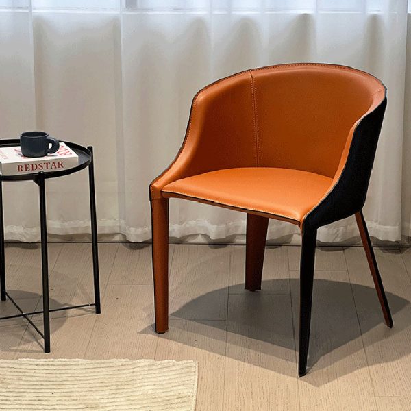Modern Minimalist Saddle Leather & Carbon Steel Curved Dining Chair For Dining Room, Bedroom & Living Room - Image 13
