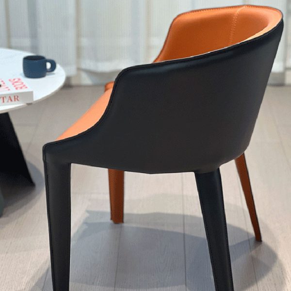 Modern Minimalist Saddle Leather & Carbon Steel Curved Dining Chair For Dining Room, Bedroom & Living Room - Image 12