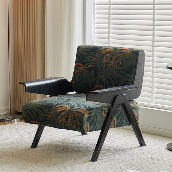 Contemporary Nordic Velvet & Wood Square Accent Chair With Adjustable Legs For Bedroom & Living Room - Image 2