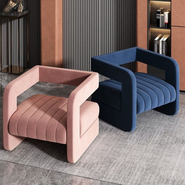 Contemporary Nordic Velvet & Metal Square Accent Chair For Bedroom & Living Room - Image 13