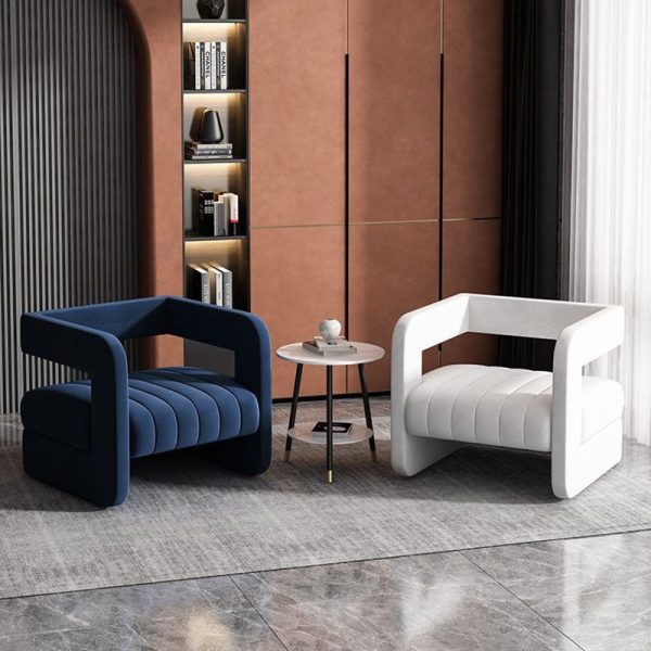 Contemporary Nordic Velvet & Metal Square Accent Chair For Bedroom & Living Room - Image 14