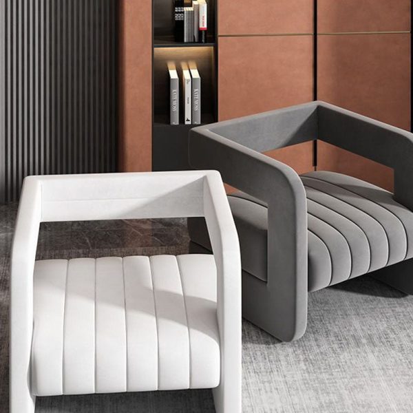 Contemporary Nordic Velvet & Metal Square Accent Chair For Bedroom & Living Room - Image 3