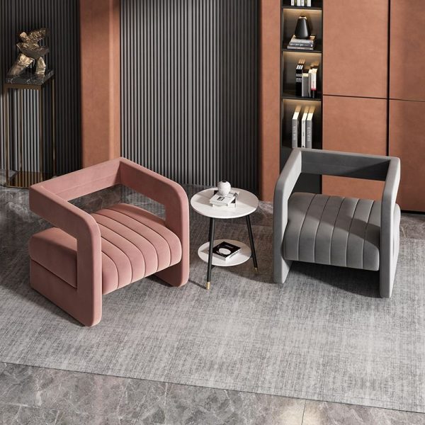 Contemporary Nordic Velvet & Metal Square Accent Chair For Bedroom & Living Room - Image 2