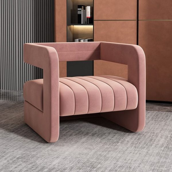 Contemporary Nordic Velvet & Metal Square Accent Chair For Bedroom & Living Room - Image 8
