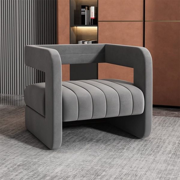 Contemporary Nordic Velvet & Metal Square Accent Chair For Bedroom & Living Room - Image 9