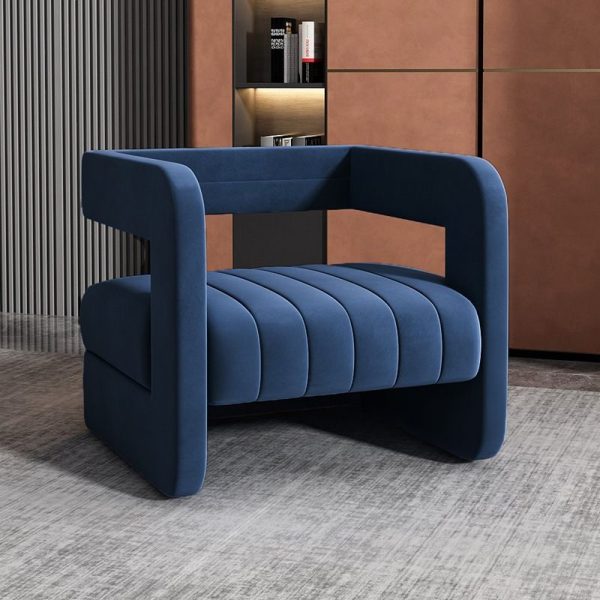 Contemporary Nordic Velvet & Metal Square Accent Chair For Bedroom & Living Room - Image 7