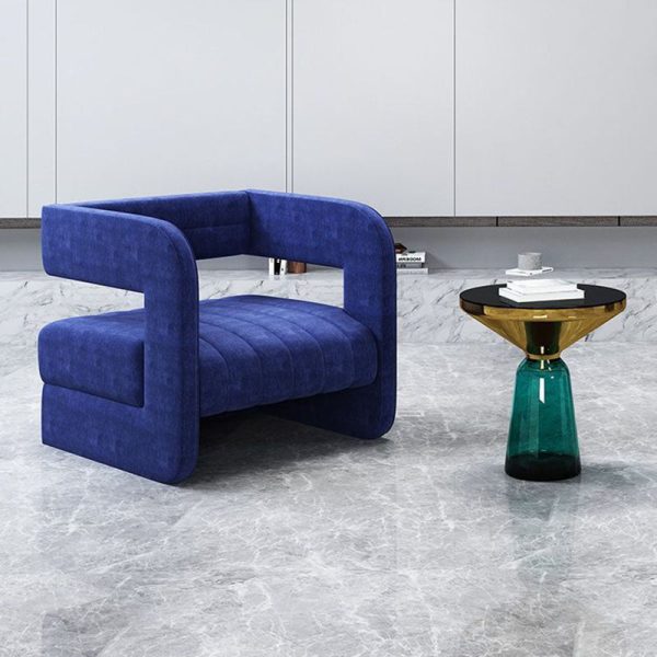 Contemporary Nordic Velvet & Metal Square Accent Chair For Bedroom & Living Room - Image 12