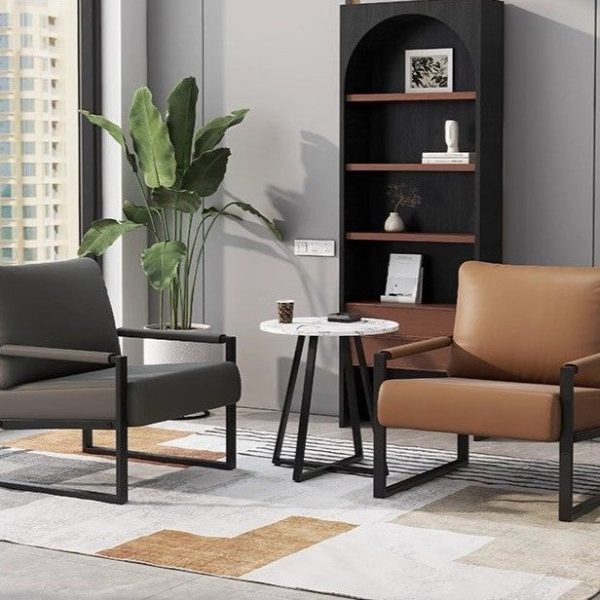 Contemporary Nordic Leather & Iron Square Accent Chair For Bedroom & Living Room - Image 10