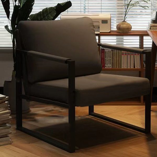 Contemporary Nordic Leather & Iron Square Accent Chair For Bedroom & Living Room - Image 16
