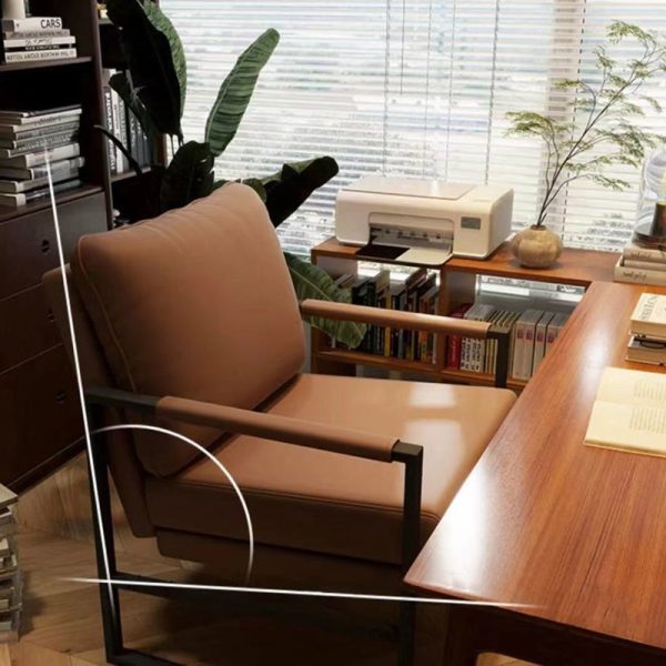 Contemporary Nordic Leather & Iron Square Accent Chair For Bedroom & Living Room - Image 7