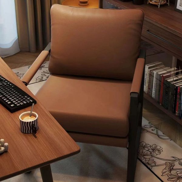 Contemporary Nordic Leather & Iron Square Accent Chair For Bedroom & Living Room - Image 20