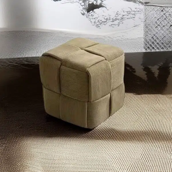 Contemporary Nordic Corduroy Wood Square Cube Low Stool With Anti-Slip Feet For Bedroom & Living Room - Image 20