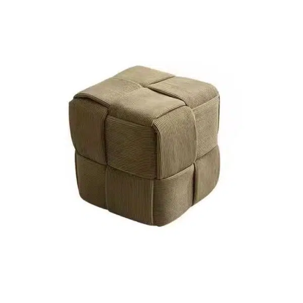 Contemporary Nordic Corduroy Wood Square Cube Low Stool With Anti-Slip Feet For Bedroom & Living Room - Image 10