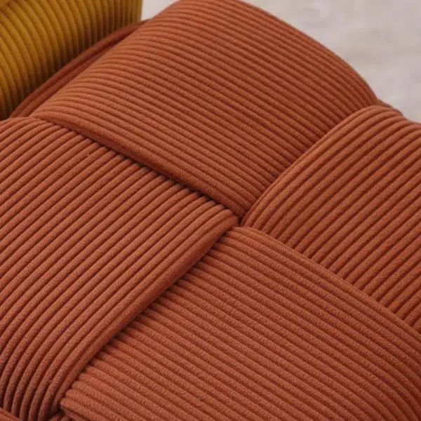 Contemporary Nordic Corduroy Wood Square Cube Low Stool With Anti-Slip Feet For Bedroom & Living Room - Image 6