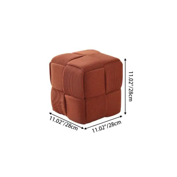 Contemporary Nordic Corduroy Wood Square Cube Low Stool With Anti-Slip Feet For Bedroom & Living Room - Image 4