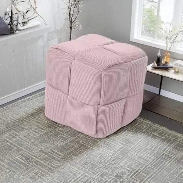 Contemporary Nordic Corduroy Wood Square Cube Low Stool With Anti-Slip Feet For Bedroom & Living Room - Image 21