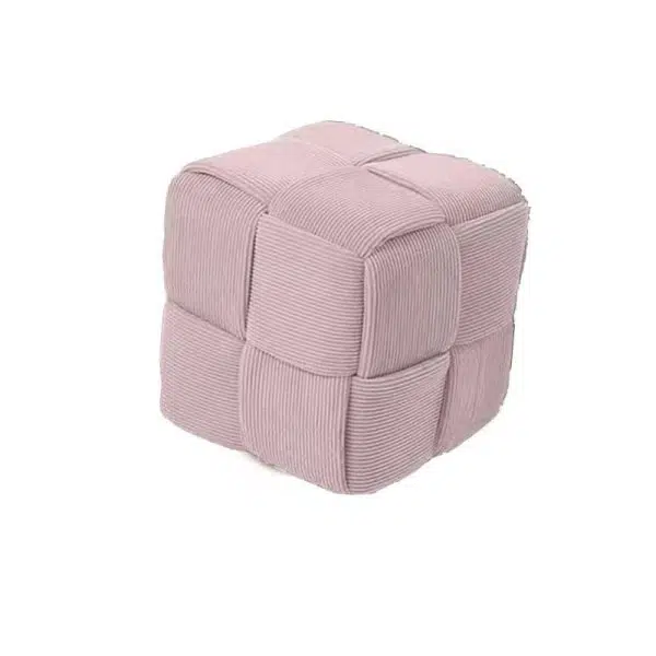 Contemporary Nordic Corduroy Wood Square Cube Low Stool With Anti-Slip Feet For Bedroom & Living Room - Image 13