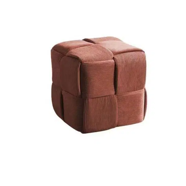 Contemporary Nordic Corduroy Wood Square Cube Low Stool With Anti-Slip Feet For Bedroom & Living Room - Image 14