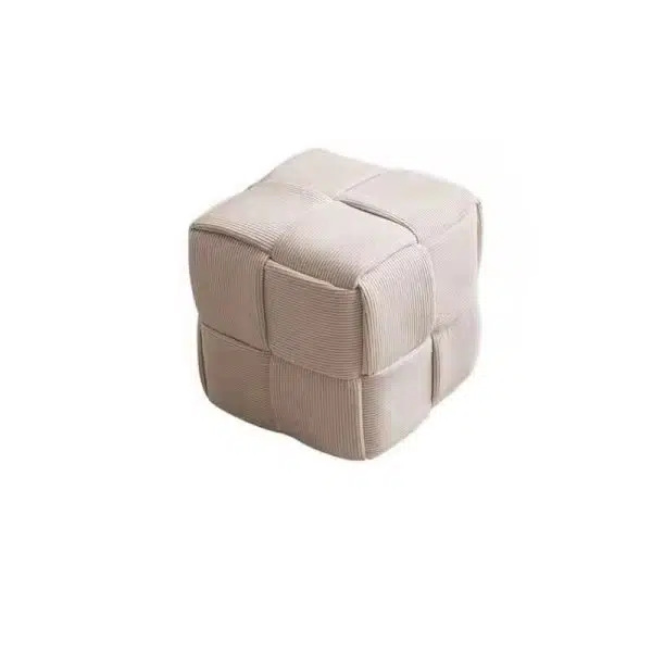 Contemporary Nordic Corduroy Wood Square Cube Low Stool With Anti-Slip Feet For Bedroom & Living Room - Image 15