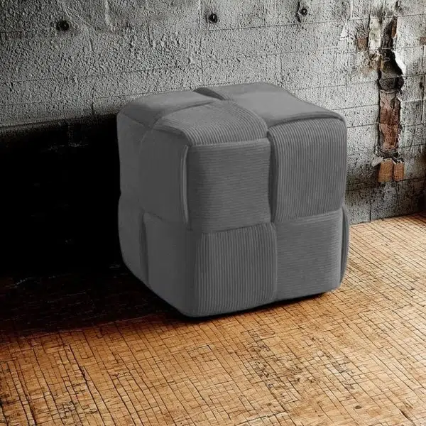 Contemporary Nordic Corduroy Wood Square Cube Low Stool With Anti-Slip Feet For Bedroom & Living Room - Image 19