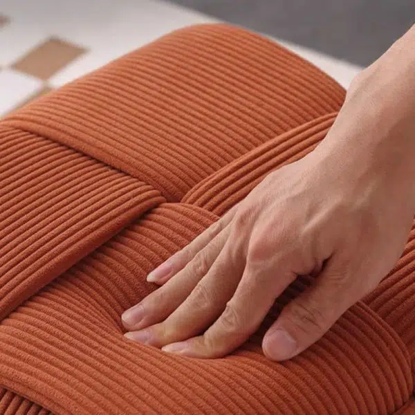 Contemporary Nordic Corduroy Wood Square Cube Low Stool With Anti-Slip Feet For Bedroom & Living Room - Image 8