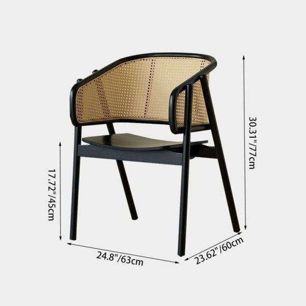 Traditional Vintage Rattan, Ash & Rubber Wood Curved Trapezoidal Dining Chair For Bedroom, Living Room & Dining Room - Image 4