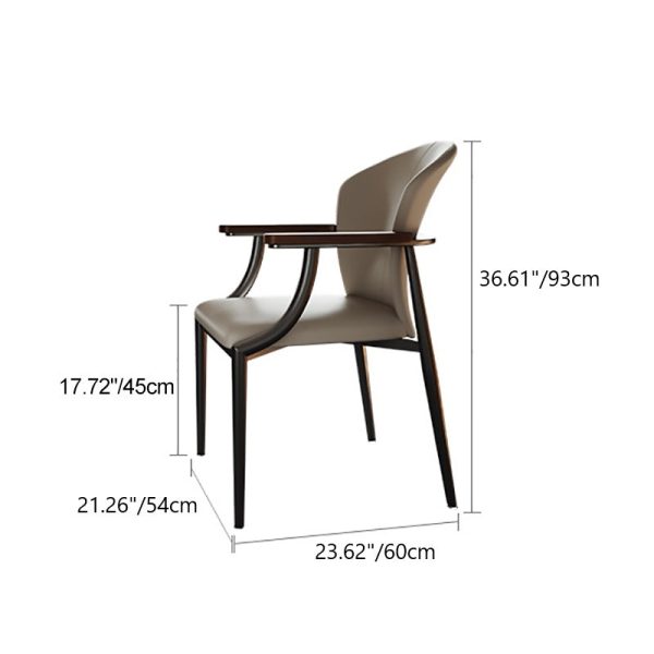 Contemporary Scandinavian Microfiber Leather Walnut Stainless Steel Curved Square Dining Chair With Backrest For Living Room & Dining Room - Image 4