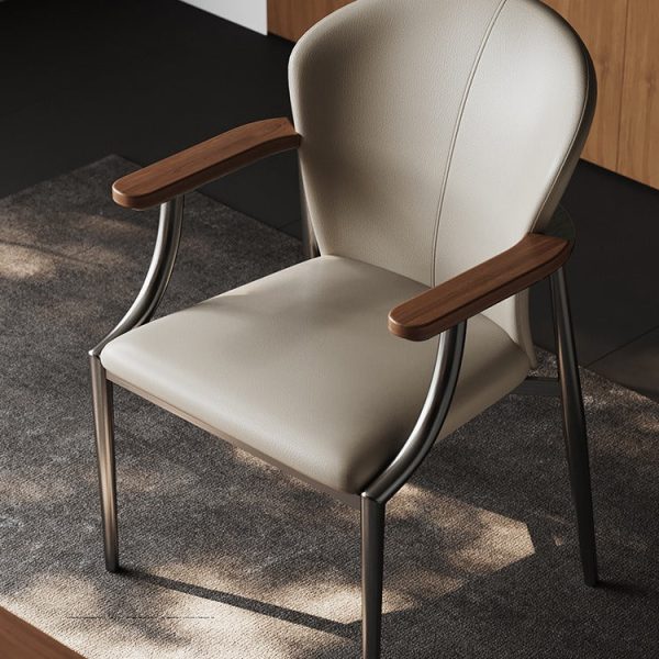 Contemporary Scandinavian Microfiber Leather Walnut Stainless Steel Curved Square Dining Chair With Backrest For Living Room & Dining Room - Image 11