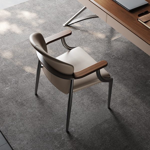 Contemporary Scandinavian Microfiber Leather Walnut Stainless Steel Curved Square Dining Chair With Backrest For Living Room & Dining Room - Image 14