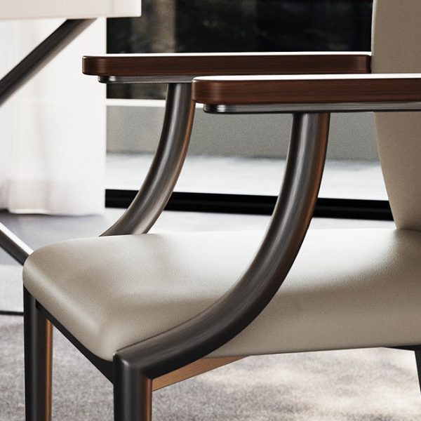 Contemporary Scandinavian Microfiber Leather Walnut Stainless Steel Curved Square Dining Chair With Backrest For Living Room & Dining Room - Image 6