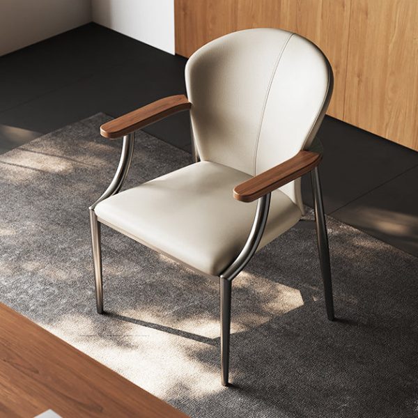 Contemporary Scandinavian Microfiber Leather Walnut Stainless Steel Curved Square Dining Chair With Backrest For Living Room & Dining Room - Image 2