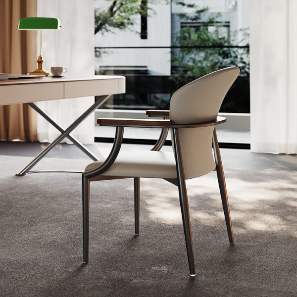 Contemporary Scandinavian Microfiber Leather Walnut Stainless Steel Curved Square Dining Chair With Backrest For Living Room & Dining Room - Image 12