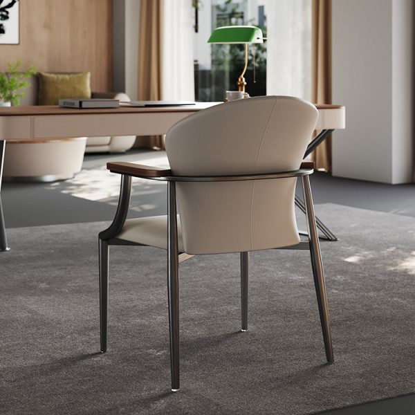 Contemporary Scandinavian Microfiber Leather Walnut Stainless Steel Curved Square Dining Chair With Backrest For Living Room & Dining Room - Image 13