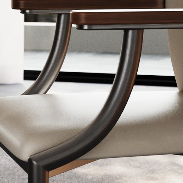 Contemporary Scandinavian Microfiber Leather Walnut Stainless Steel Curved Square Dining Chair With Backrest For Living Room & Dining Room - Image 8