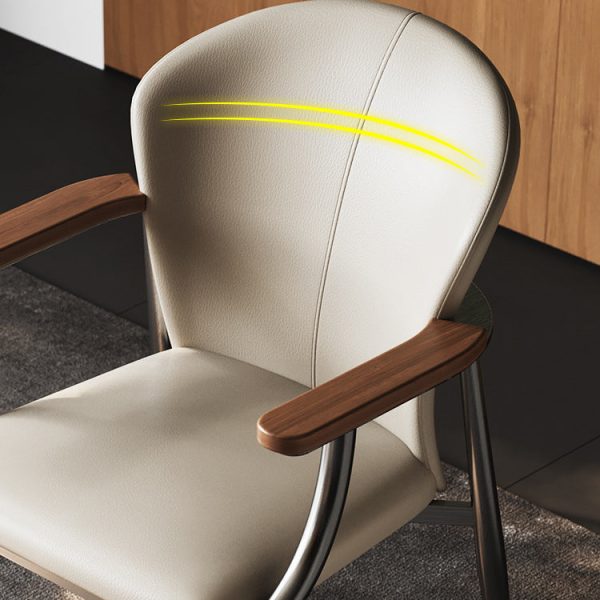 Contemporary Scandinavian Microfiber Leather Walnut Stainless Steel Curved Square Dining Chair With Backrest For Living Room & Dining Room - Image 5