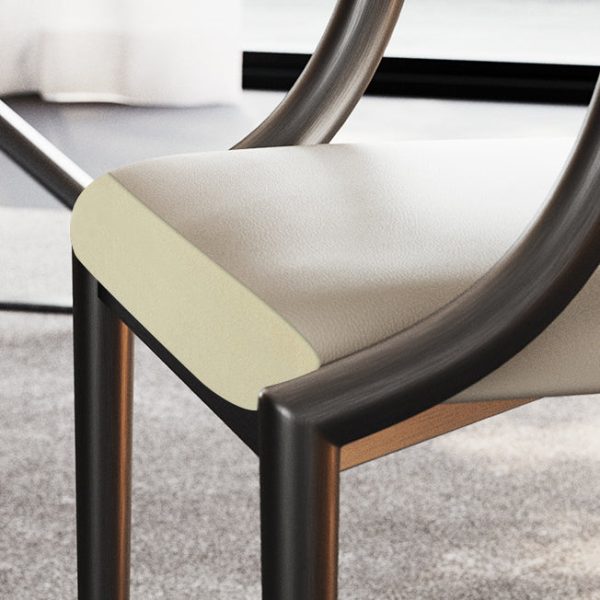 Contemporary Scandinavian Microfiber Leather Walnut Stainless Steel Curved Square Dining Chair With Backrest For Living Room & Dining Room - Image 7