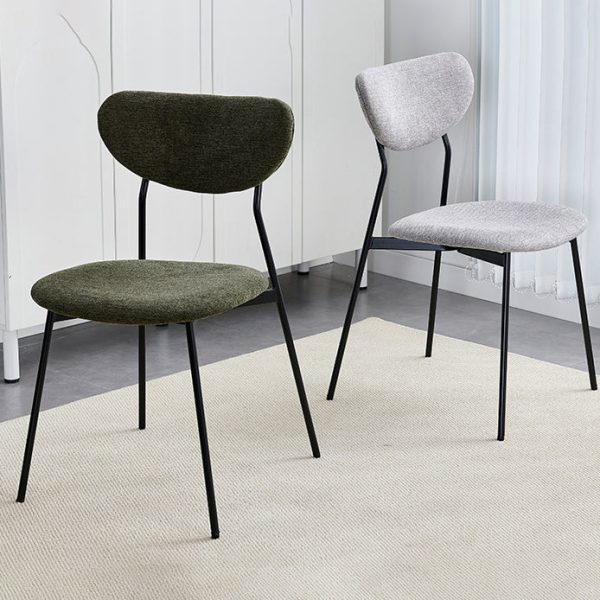 Contemporary Scandinavian Linen Iron Semi-Round Dining Chair With Backrest For Living Room & Dining Room - Image 9