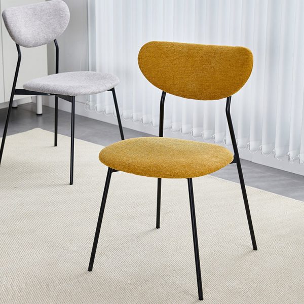 Contemporary Scandinavian Linen Iron Semi-Round Dining Chair With Backrest For Living Room & Dining Room - Image 8